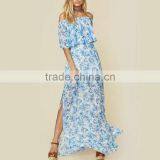 Peony Blue Floral Mumu Dresses 2018 Womans off Shoulder Maxi Dress thumbnail-5