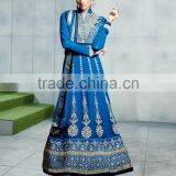 Blue Color With Maize Color Embroidery Border at Bottom and Crepers All Over Anarkali Designer Semi Stitch Salwar Kameez thumbnail-1