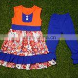 China Suppliers Halloween Children Outfits Ruffle Sets Dress and Pants 2 Orange Buttons Summer Clothes thumbnail-3