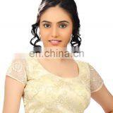 Designer Blouse With Scalloping Neck Cream Color Blouse for Women thumbnail-1