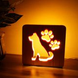 Carved Pets Personal Memorial Gifts Wooden LED Dog and Paws Light