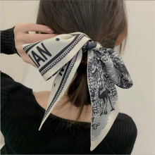 French Popular Scarves With Women's Hair Tied Bow Ribbon Super Fairy Romantic Headband Net Red Tide Flowing Collar Scarves thumbnail-3