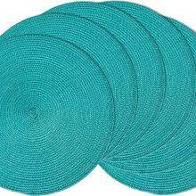 HOME COLLECTION Round 15 Inch Braided Woven Polypropylene Plastic Placemats (green ), Set of 4 thumbnail-1