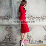 Elegant Long Sleeve One-piece Red Dress Sexy Side Split Maxi Plus Size With Belt Grown thumbnail-2