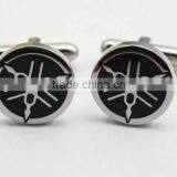 316L Stainless Steel Engraving Enamel Round Black Cufflinks for Men
