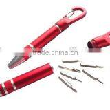 TE436 2015 New Promotional Screwdriver Pen With Carabiner With 6pcs Screwdriver