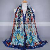 Female Big Flower Printed Tassel Scarf Autumn Popular Cotton Voile Shawls Wrap Head Pure Muslim Scarves/ Pashmina thumbnail-1
