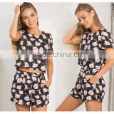 sexy pretty floral print cotton girl two pieces sets DME-8338#