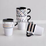 4PCS Set Stackable Ceramic Coffee Mug with Solid Color and Decal