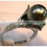 Fashion Seed 18K Gold Best Quality Black Tahitian Perfect Pearl Ring for Girls thumbnail-4
