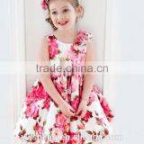 2016 Summer New Big Flower Printing Sleeveless Dress Bowknot Vest Girls Skirt thumbnail-1