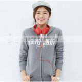 Female Section Hemp Grey Cultivate One's Morality Version Hooded Cardigan Fleece Jacket thumbnail-3
