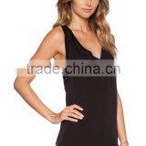 Contrast Elasticized Trim Cut-out Sides Silk Tank Tops thumbnail-2
