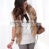Brown Rabbit Fur Knitted Vest Dyed Color Raccoon Fur Vest for Women Spring Fall Winter thumbnail-3