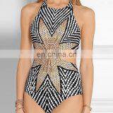 Placement Print Hollow Sexy Mayokini Swimwear Female One Piece Bathing Suits Women Monokini Ladies Swimsuit thumbnail-2