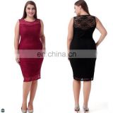 T-D097 High Quality Fat Women Cheap Sleeveless Bodycon Elegant Lace Dress