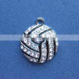 High Quality Wholesale Silver Plated 19mm x 22mm White Rhinestone 2D Volleyball Sports Pendant