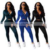 Custom Logo Women Casual Clothing With Half Zip up Back Stripe Panels Outfit Two Pieces Sets thumbnail-1