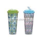 Double Wall Plastic Straw Mug With Paper Instert thumbnail-1