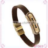 Wholesale Cross Stainless Steel Men's Fashion Leather Bracelet 2016 thumbnail-1