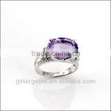 925 Sterling Silver Natural Gemstone Amethyst Rhodium Plated CZ Ring