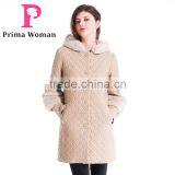 Winter Women Medium Length Embroidered Leather Coat With Detachable Beaver Rabbit Skin Hat Overcoat