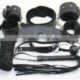 High Quality Black Fur Bondage Set Kit blindfold collar ball awhip fetish HK128