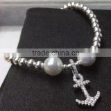 Melone 925 Sterling Silver Anchor Bracelet Freshwater Pearl Beads Bracelet Jewelry wholesale