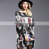 Lady Autumn Casual Midi-Length Sweater 2016 Woman Knitting Dress Trendy Printing