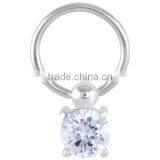 New Desgn Solitaire CZ Dangle Captive Bead Ring - 14G thumbnail-1