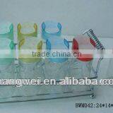 8pcs Transparent Glass Spice Jar With Metal Rack