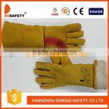 DDSAFETY 2017 Yellow Cow Split With Red Reinforced Palm Safety Glove thumbnail-1