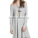 2016 Off Shoulder Slash Neck Long Sleeve Knee Length Women Casual Sexy Dress thumbnail-1