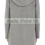 OEM Service Outdoor Winter 100% Wool Grey Long Hooded Wool Coats thumbnail-2