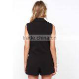 HAODUOYI Women Double Button Sleeveless V Front Bodycon Jumpsuit thumbnail-5