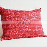 Red Vintage Sari Hand Stitched Kantha Cushion Cover , Red Decorative Pillow , Accent Pillow, Lumbar Pillow, Vintage Kantha Cushi thumbnail-4