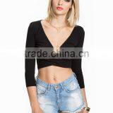 Latest New Design v Neck Crop Top Plain Wholesale Long Sleeve Women Crop Top thumbnail-4