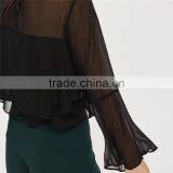 Gorgeous Cropped Flute Crinkle Sleeve Black Semi Sheer Blouse thumbnail-5