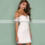 Crochet Lace Trim Bardot Dinner Dress off Shoulder Short Bodycon Party Dress thumbnail-4