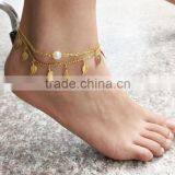 Pearl Beaded Alloy Anklet Leaf Tassel Charm Foot Chain thumbnail-2
