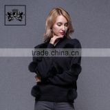 2017 Wholesale hand made korean woollen cashmere sweater for ladies with fox fur pom pom