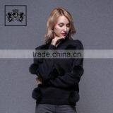 Wholesale Hand Made Korean Woollen Cashmere Sweater for Ladies With Fox Fur Pom Pom thumbnail-4