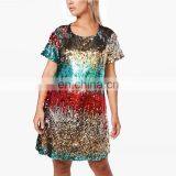 New Design Summer Fashion Short Sleeve Women Sequin t Shirt Dress thumbnail-3