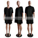 Wholesale 2 Piece Plain v NeckBat Sleeve Split Tshirt and Shorts Set for Women thumbnail-6