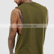 2021 High Quality Cut Off Shirt Curved Hem Tank Top Men Olive 95% Cotton 5% Elastane Deep Cut Muscle Tee thumbnail-4