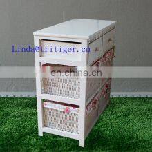 Factory Wholesale Solid Paulownia MDF Wood Chest With Wicker Drawer Storage Cabinet thumbnail-3