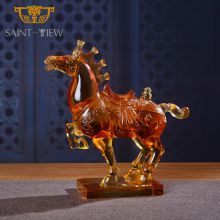Handmade Crystal Decorative Craft Liuli Running Arabian Horse Statue