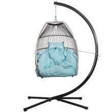 Durable Modern Outdoor Furniture Hanging Egg Swing Chair With Cushion PE Rattan Metal Frame Living Room Hotel Bedroom Courtyard thumbnail-1