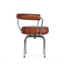 LC7 Chair Le Corbusier 1928 Replica, Modern 360° Swivel Leather Dining Chair With Chrome Metal Base for Home Hotel Cafe thumbnail-5