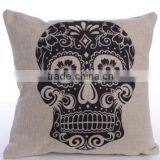 Soft Linen Cotton Material Pillow Case for Car Sofa Home Decor Customized Cushion Cover Case Skull Printed thumbnail-2